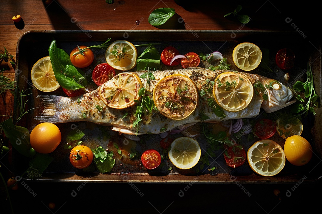 Peixe Assado Com Ervas E Limão Siciliano