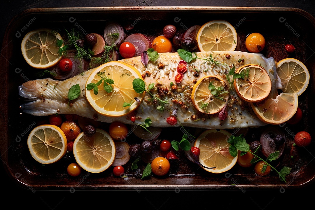 Peixe Assado Com Ervas E Limão Siciliano
