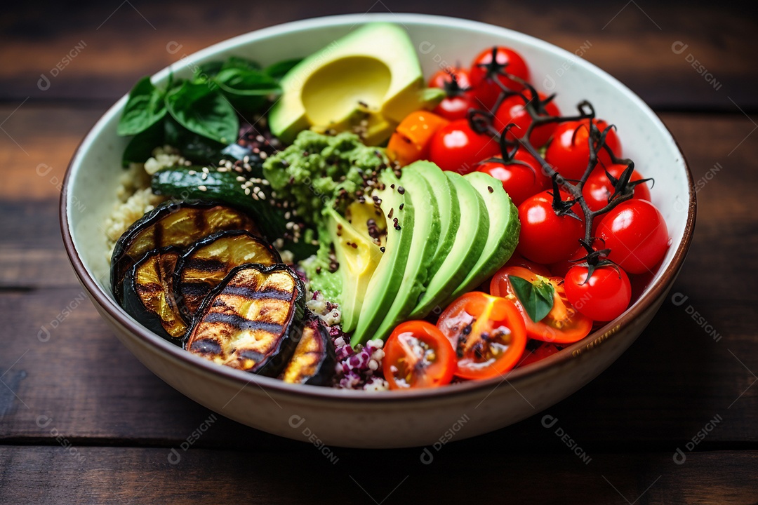 Tigela De Quinoa, Abacate E Legumes Grelhados