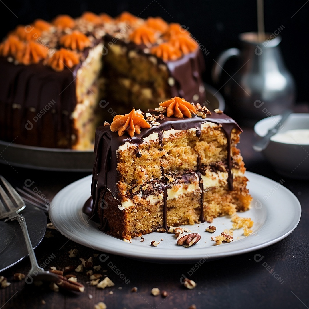 Delicioso bolo de cenoura com cobertura