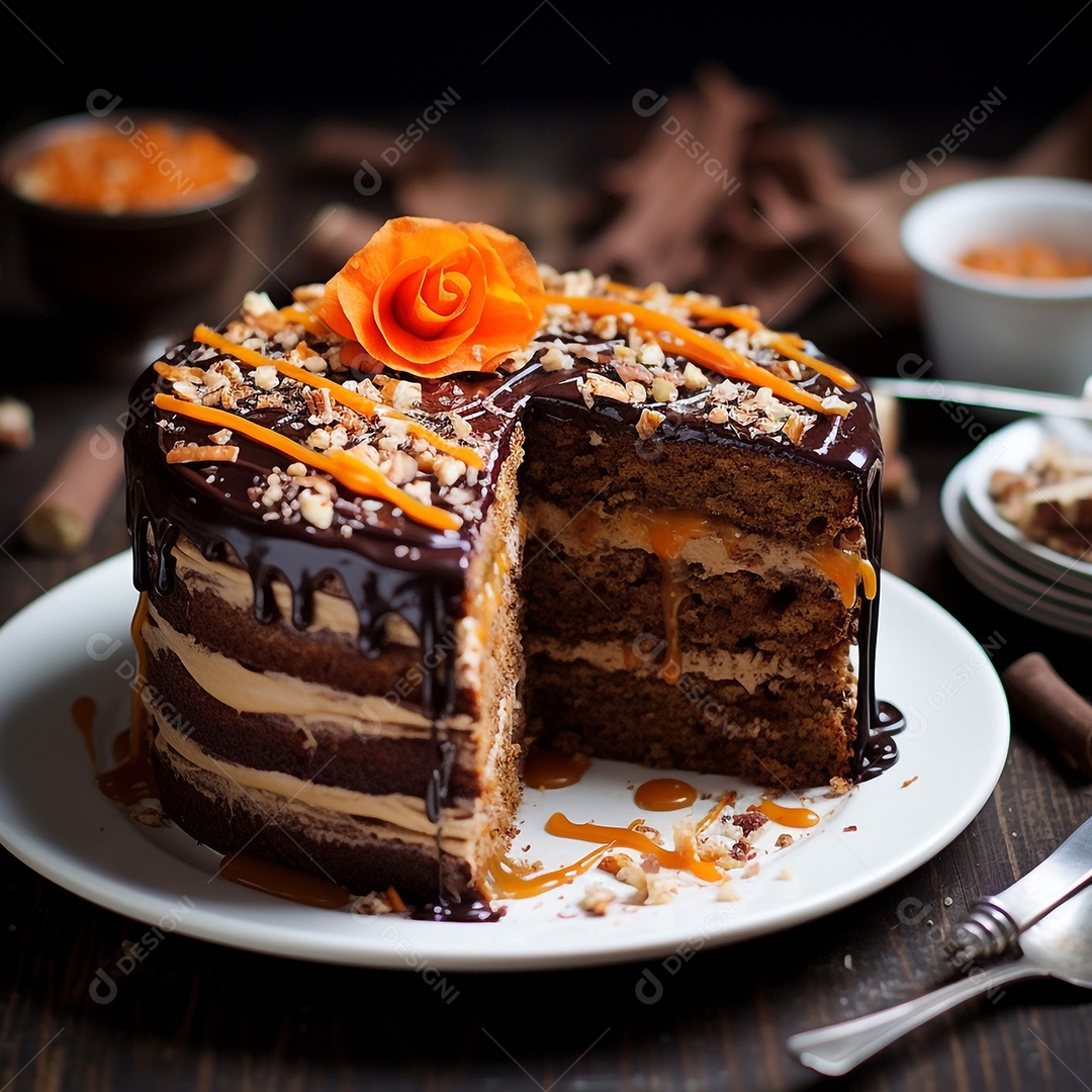 Delicioso bolo de cenoura com cobertura