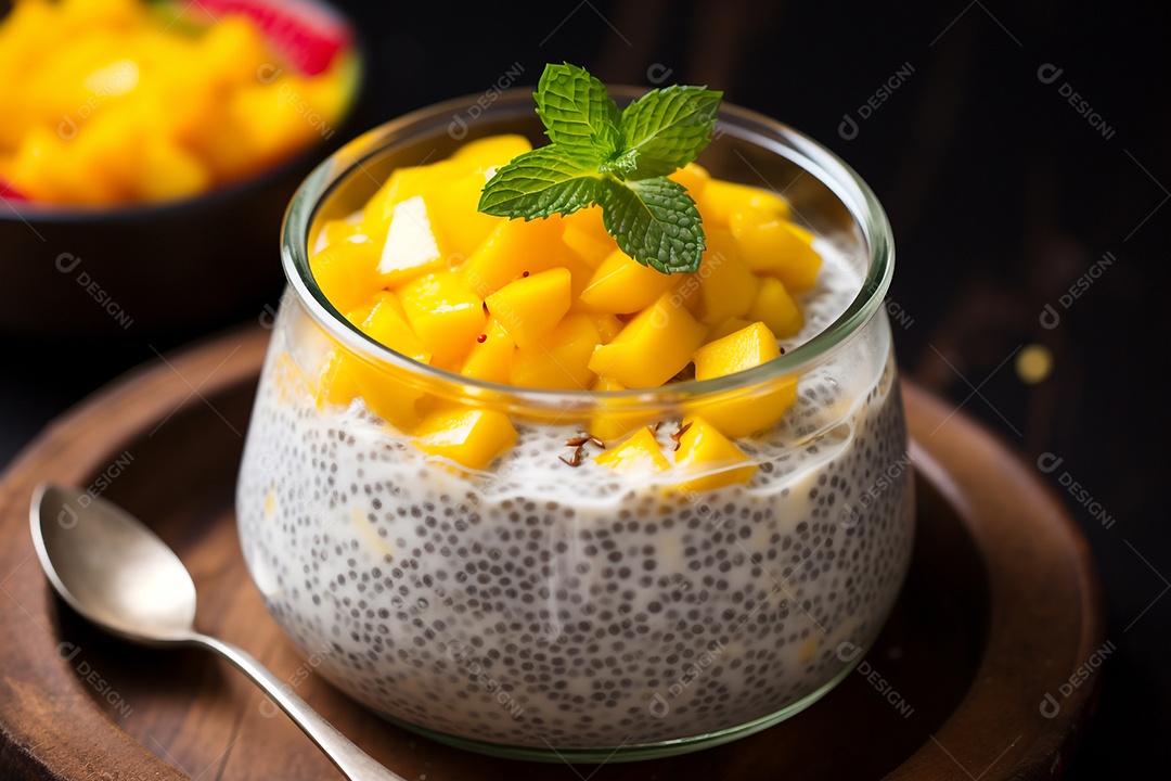 Pudim De Chia Com Manga E Mel