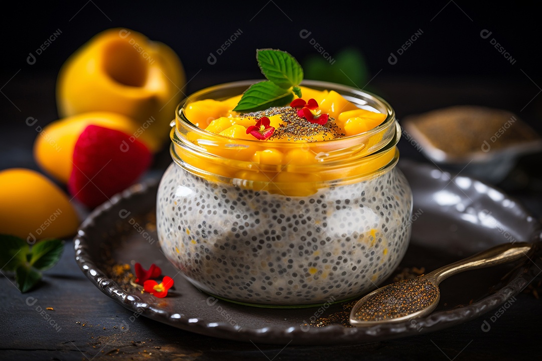 Pudim De Chia Com Manga E Mel