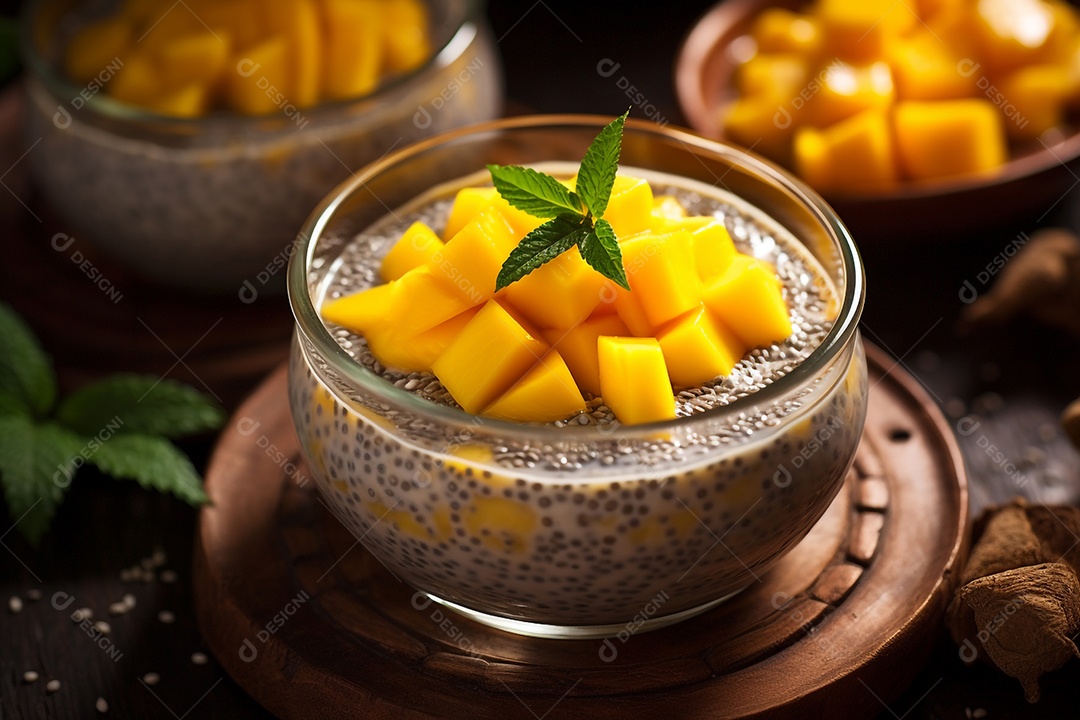 Pudim De Chia Com Manga E Mel