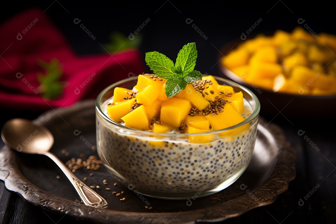 Pudim De Chia Com Manga E Mel