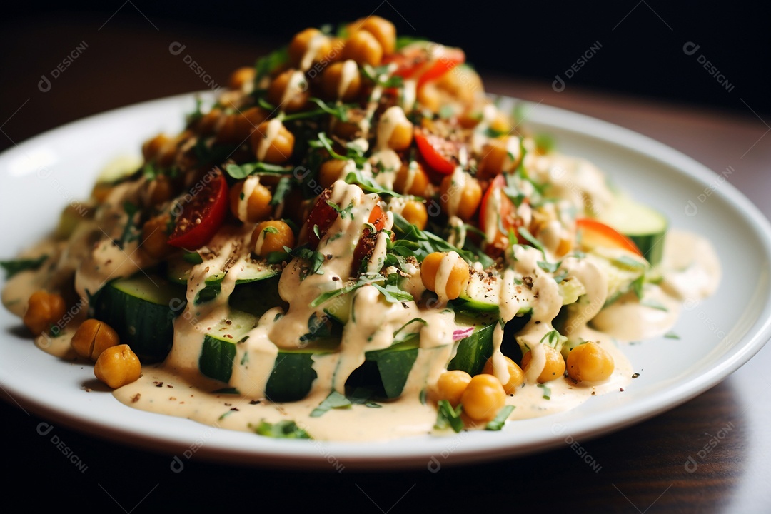 Salada De Grão De Bico Com Molho De Tahine