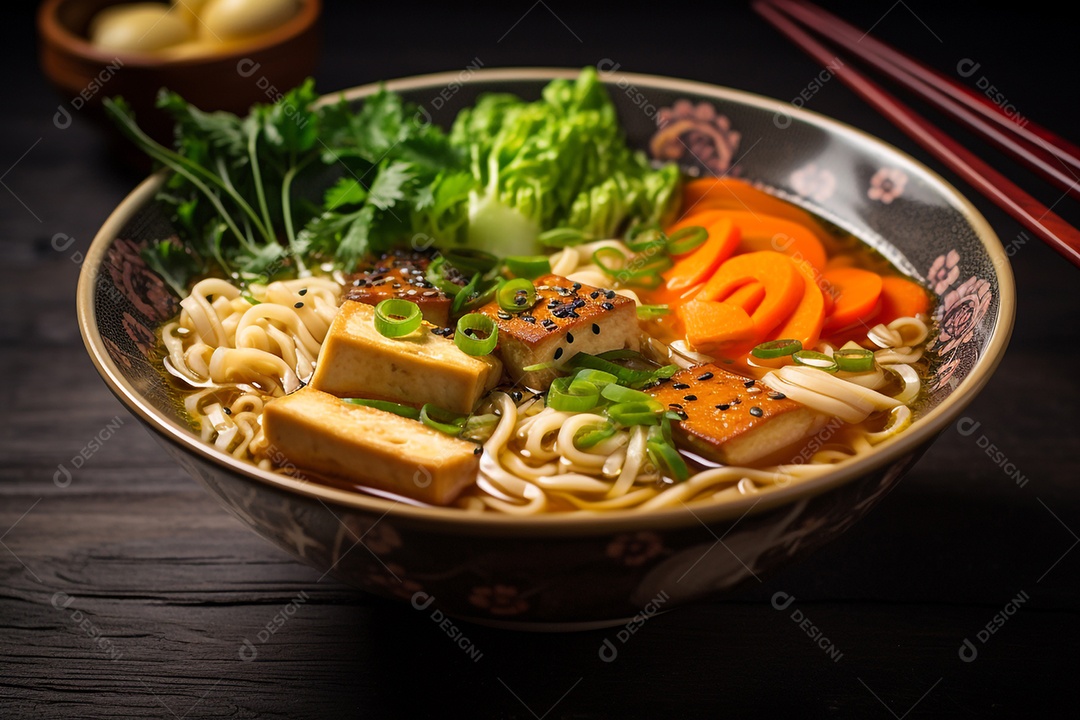 Ramen Japonês Com Legumes E Tofu