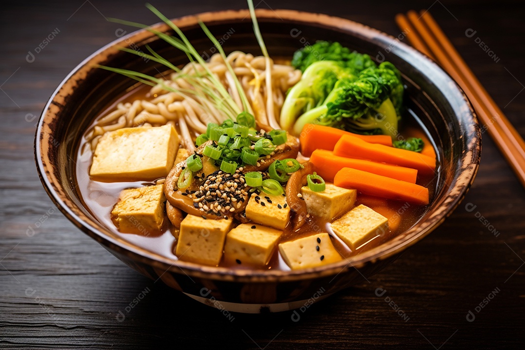 Ramen Japonês Com Legumes E Tofu