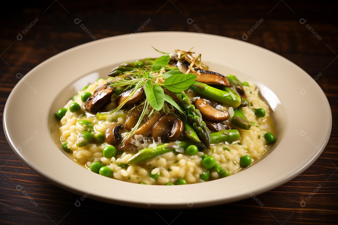 Risoto de cogumelos porcini e espargos