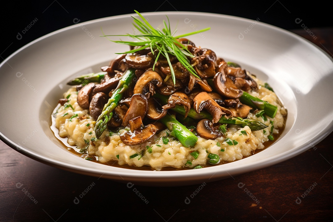 Risoto de cogumelos porcini e espargos