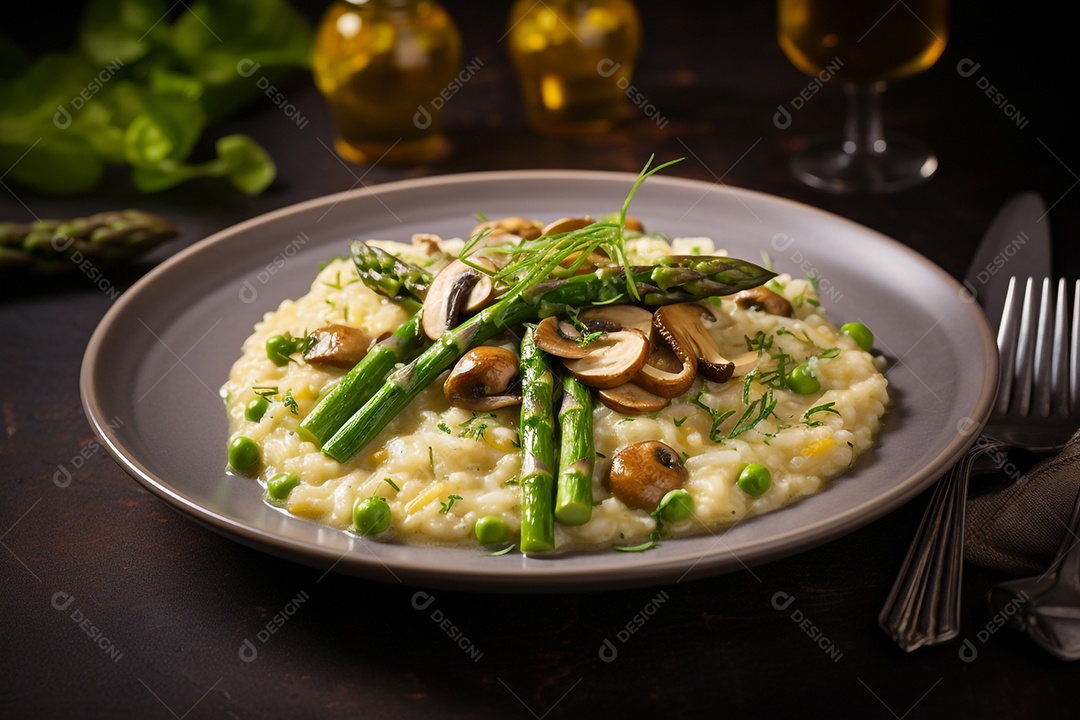 Risoto de cogumelos porcini e espargos
