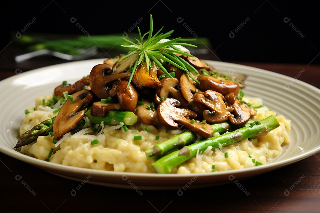 Risoto de cogumelos porcini e aspargos