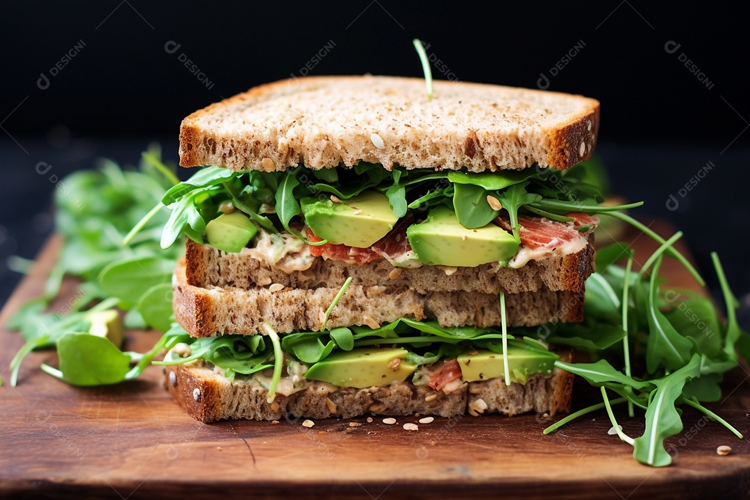 Sanduíche De Atum, Abacate E Rúcula No Pão Integral