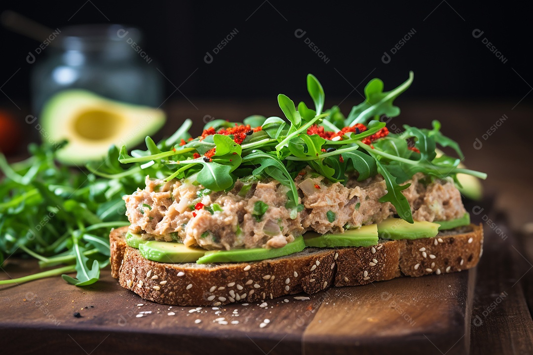 Sanduíche De Atum, Abacate E Rúcula No Pão Integral