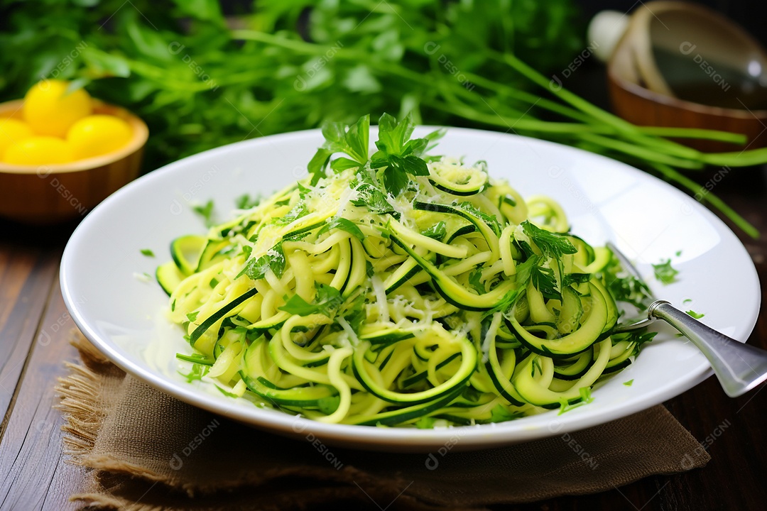 Espaguete De Abobrinha Com Alho E Óleo Com Baixo Carboidrato