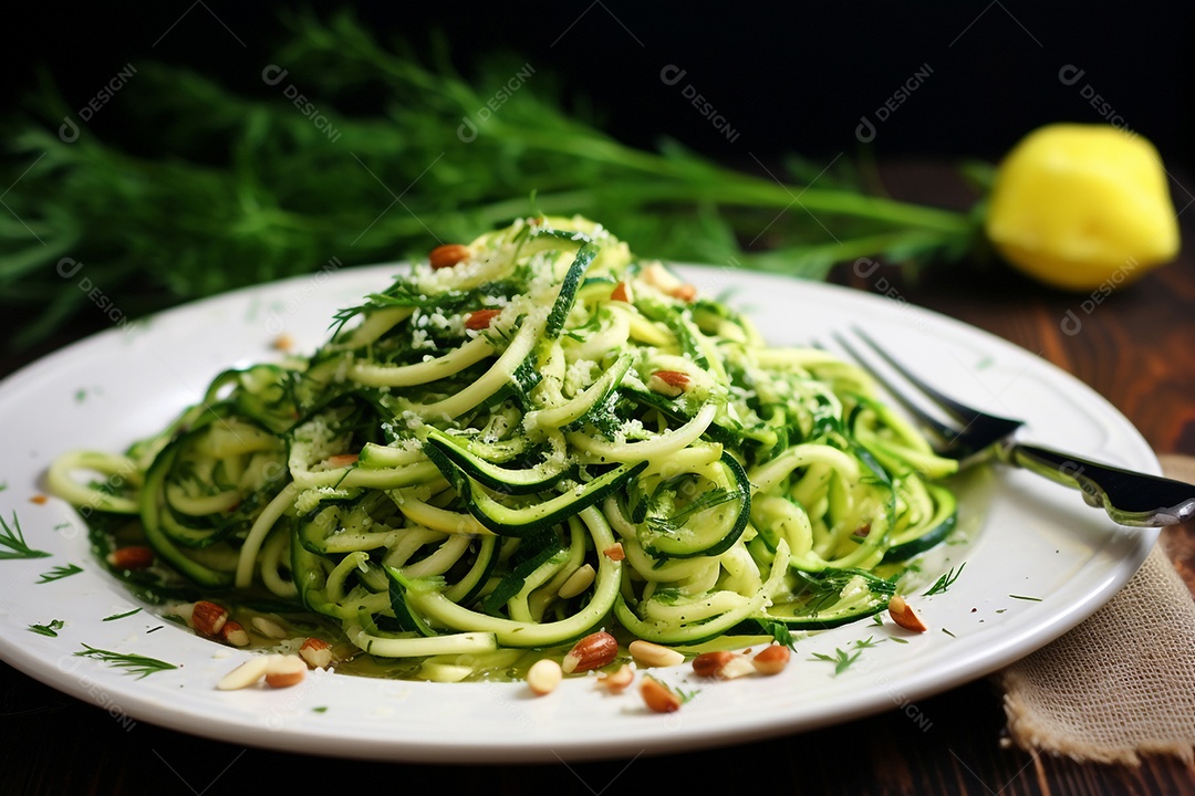 Espaguete De Abobrinha Com Alho E Óleo Com Baixo Carboidrato