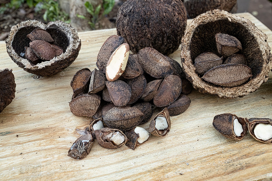 Composição de castanhas do Brasil em um tabuleiro