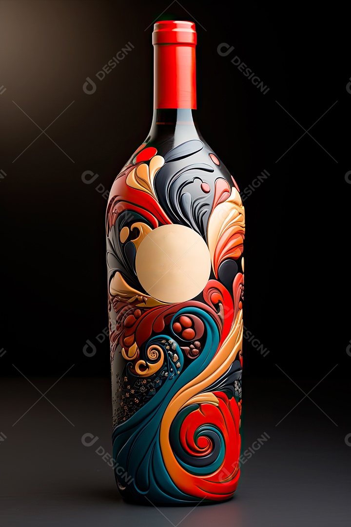 Garrafa de vinho tinto personalizada adornada com arte de rótulo intrincada