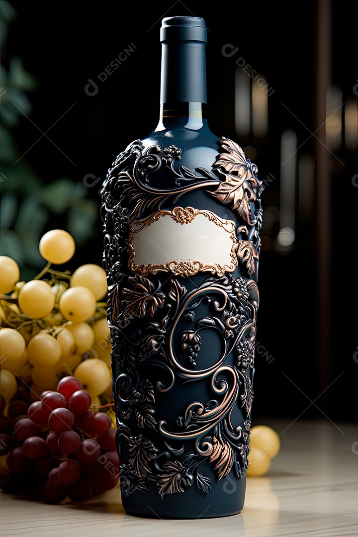 Garrafa de vinho tinto personalizada adornada com arte de rótulo intrincada