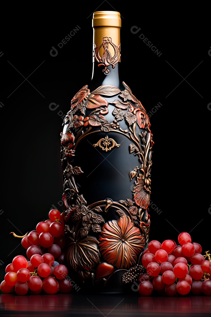 Garrafa de vinho tinto personalizada adornada com arte de rótulo intrincada