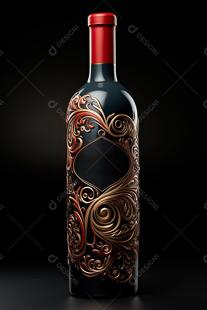 Foto de uma garrafa de vinho tinto personalizada adornada