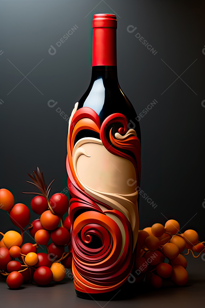 Foto de uma garrafa de vinho tinto personalizada adornada