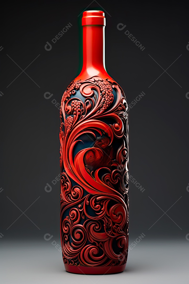 Foto de uma garrafa de vinho tinto personalizada adornada