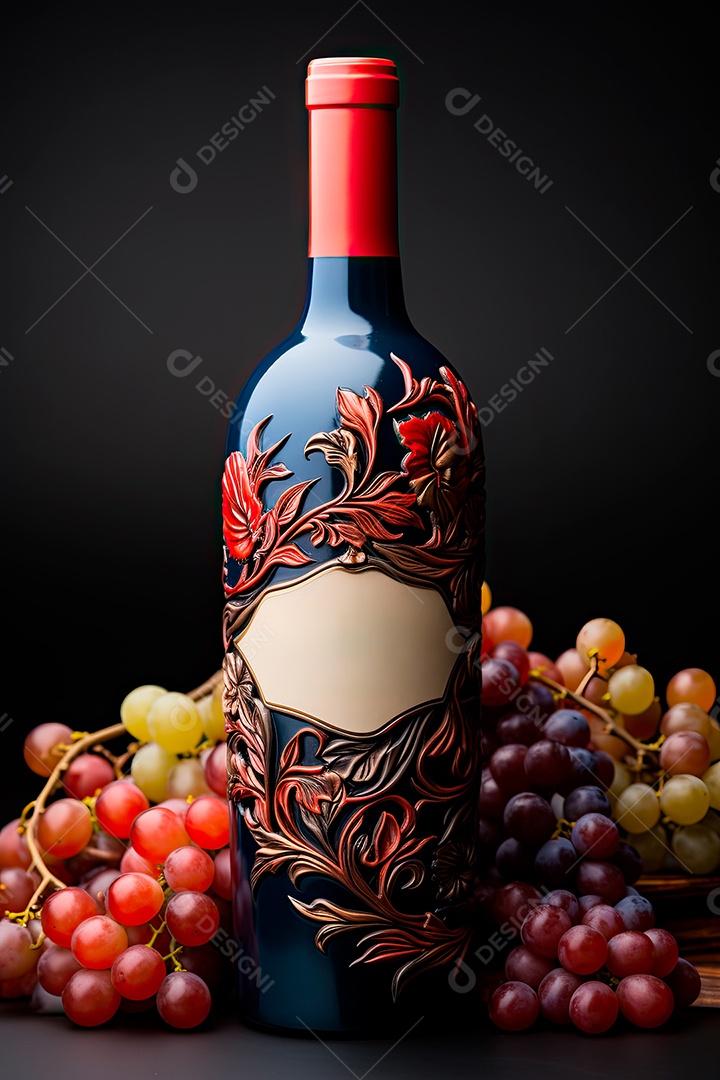 Garrafa de vinho tinto personalizada adornada com arte de rótulo intrincada