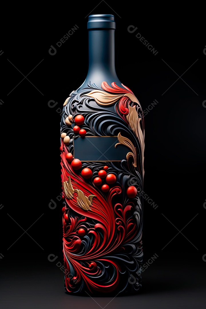 Garrafa de vinho tinto personalizada adornada com arte de rótulo intrincada