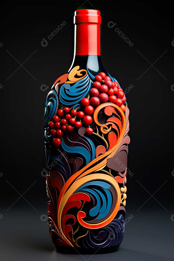 Garrafa de vinho tinto personalizada adornada com arte de rótulo intrincada