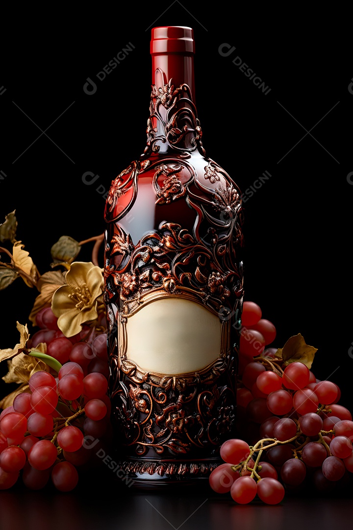 Garrafa de vinho tinto personalizada adornada com arte de rótulo intrincada