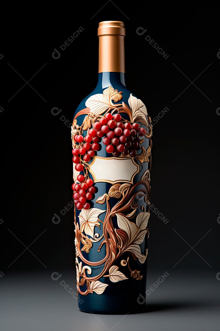 Garrafa de vinho tinto personalizada adornada com arte de rótulo intrincada