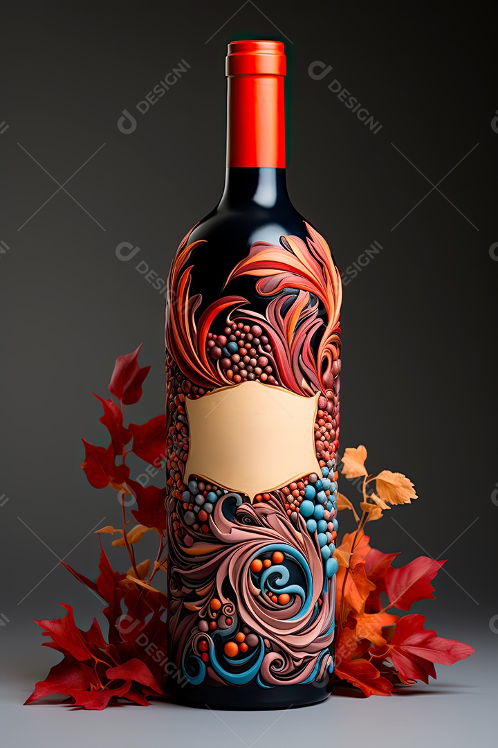 Garrafa de vinho tinto personalizada adornada com arte de rótulo intrincadavinho