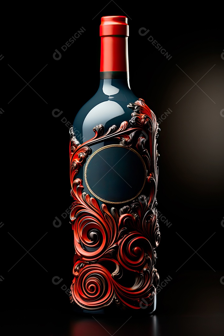 Garrafa de vinho tinto personalizada adornada com arte de rótulo intrincada