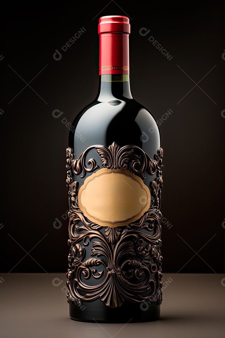 Garrafa de vinho tinto personalizada adornada com arte de rótulo intrincada