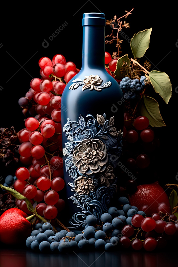 Garrafa de vinho tinto personalizada adornada com arte de rótulo intrincada