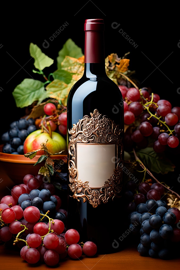 Garrafa de vinho tinto personalizada adornada com arte de rótulo intrincada