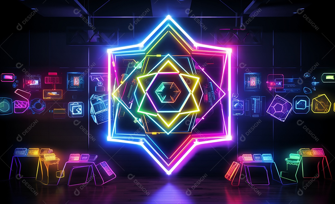 Cenário futurístico colorido neon