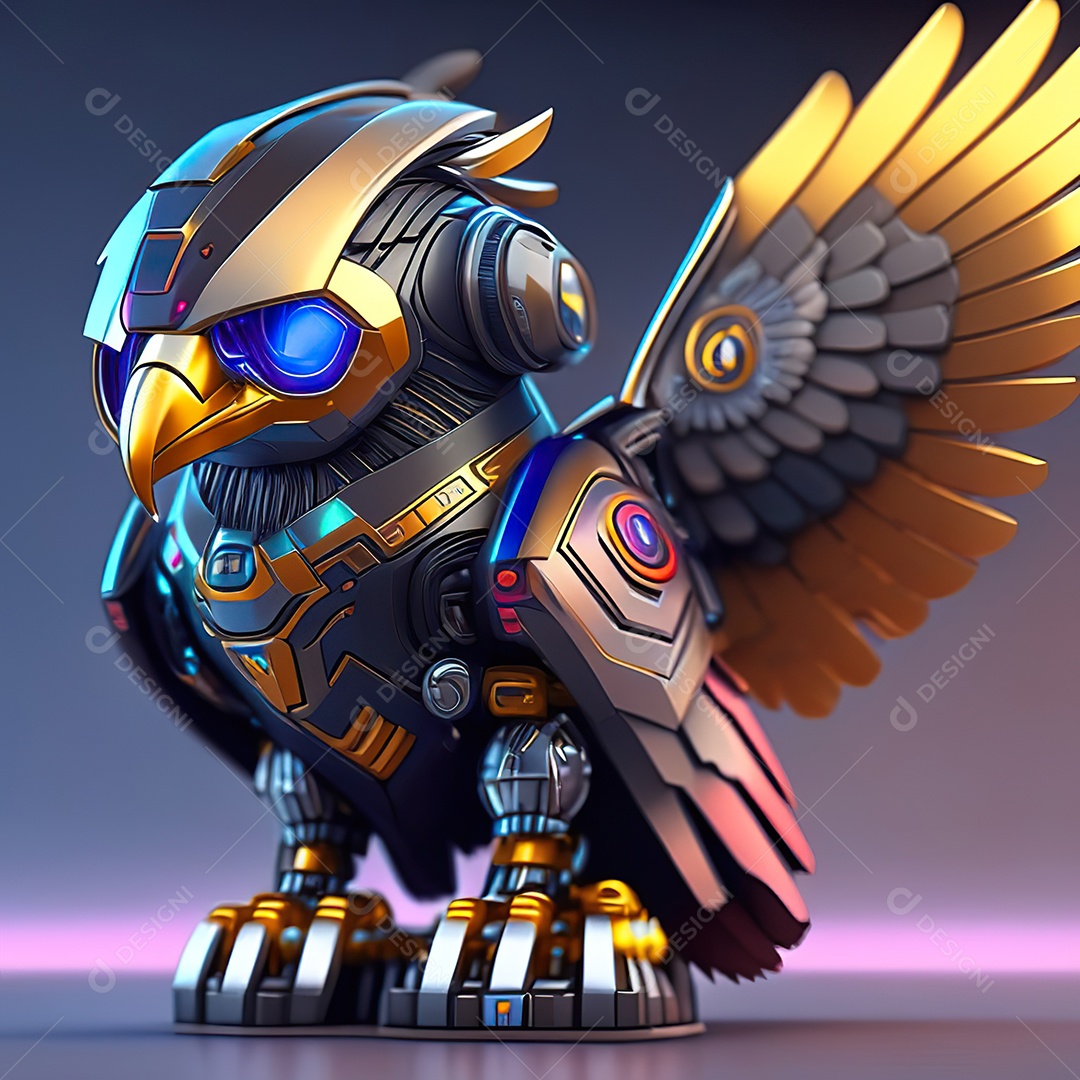 Conceito de arte design futurista de robô chibi águia