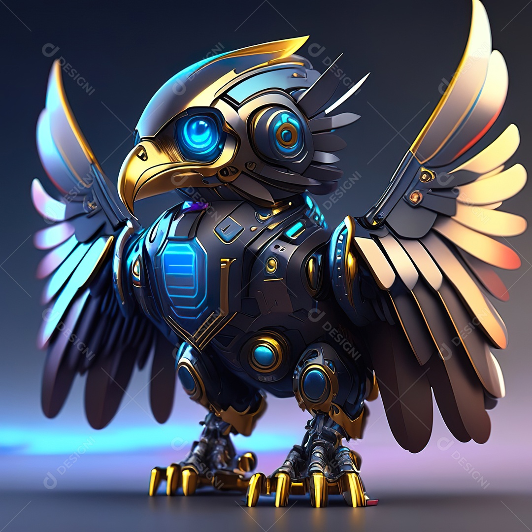 Conceito de arte design futurista de robô chibi águia