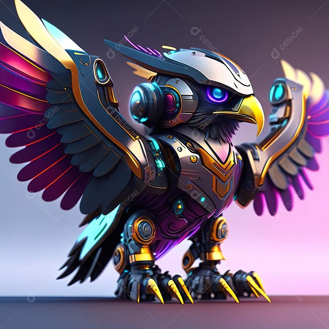 Conceito de arte design futurista de robô chibi águia