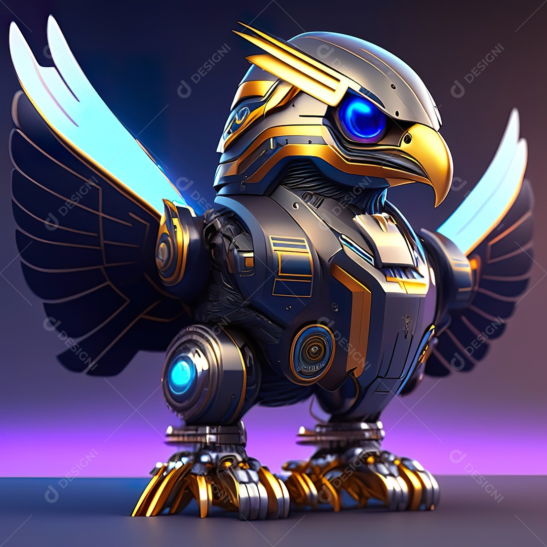 Conceito de arte design futurista de robô chibi águia