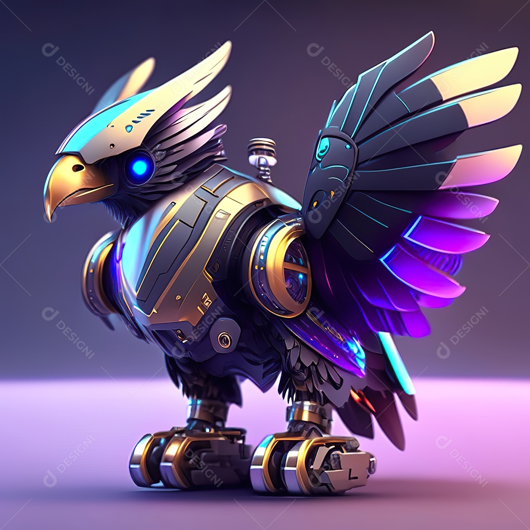 Conceito de arte design futurista de robô chibi águia