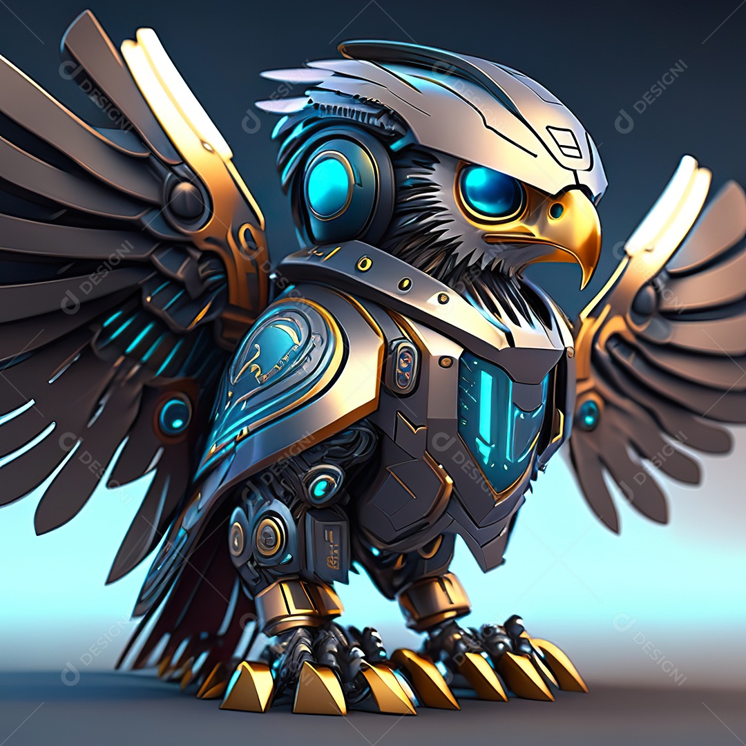 Conceito de arte design futurista de robô chibi águia