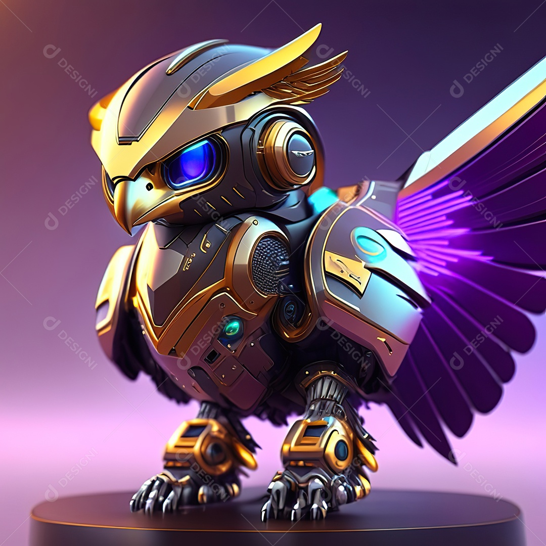 Conceito de arte design futurista de robô chibi águia