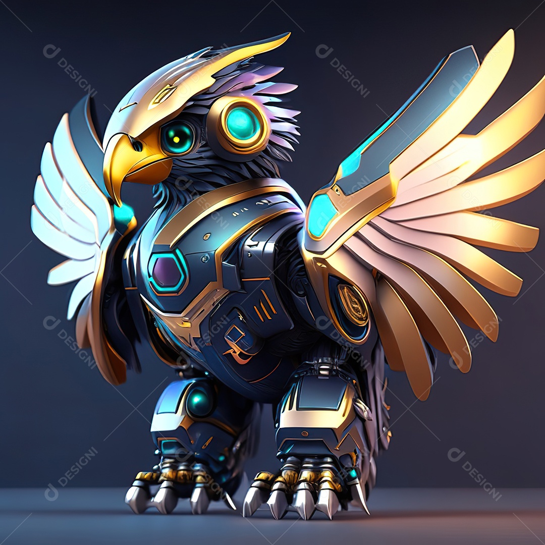 Conceito de arte design futurista de robô chibi águia