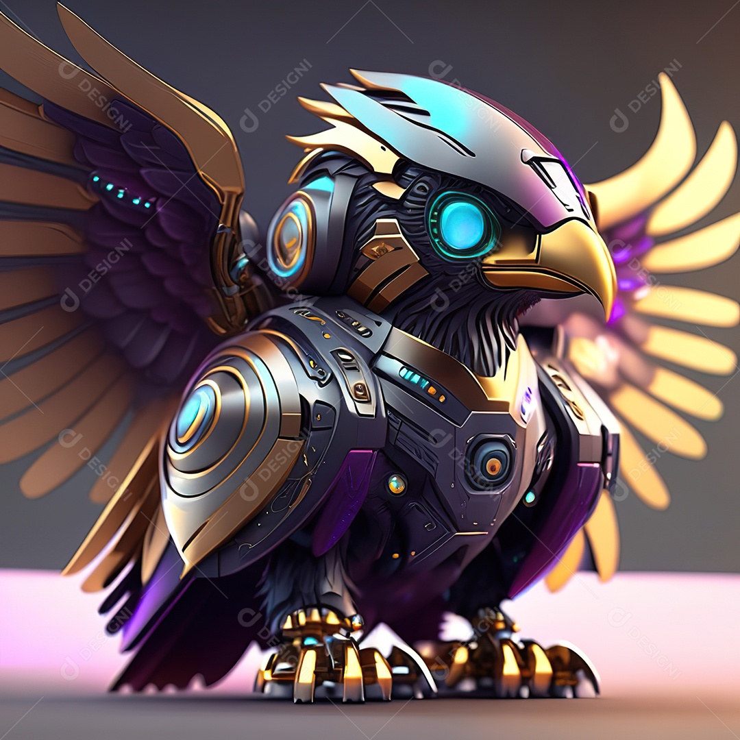 Conceito de arte design futurista de robô chibi águia