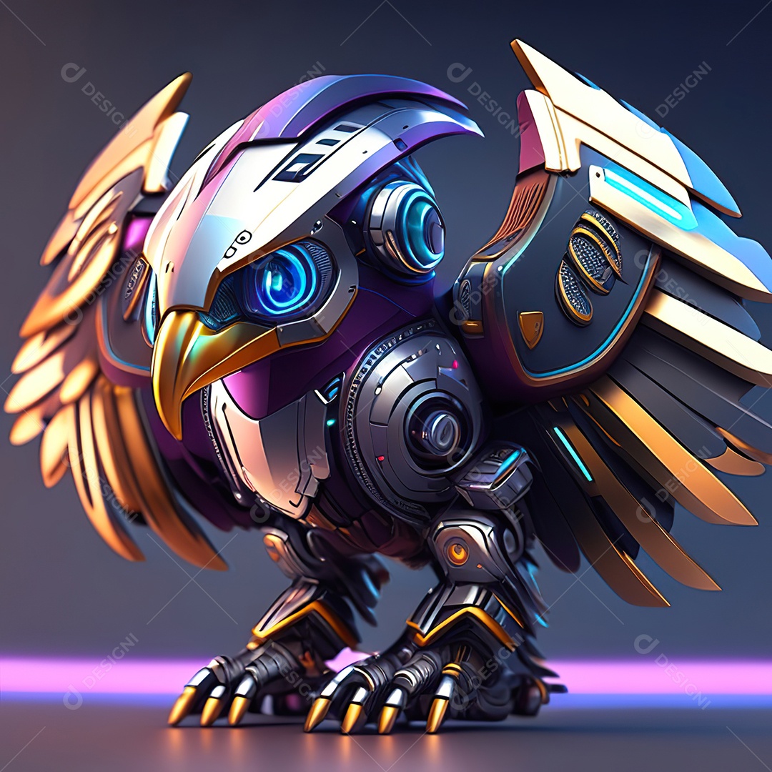 Conceito de arte design futurista de robô chibi águia