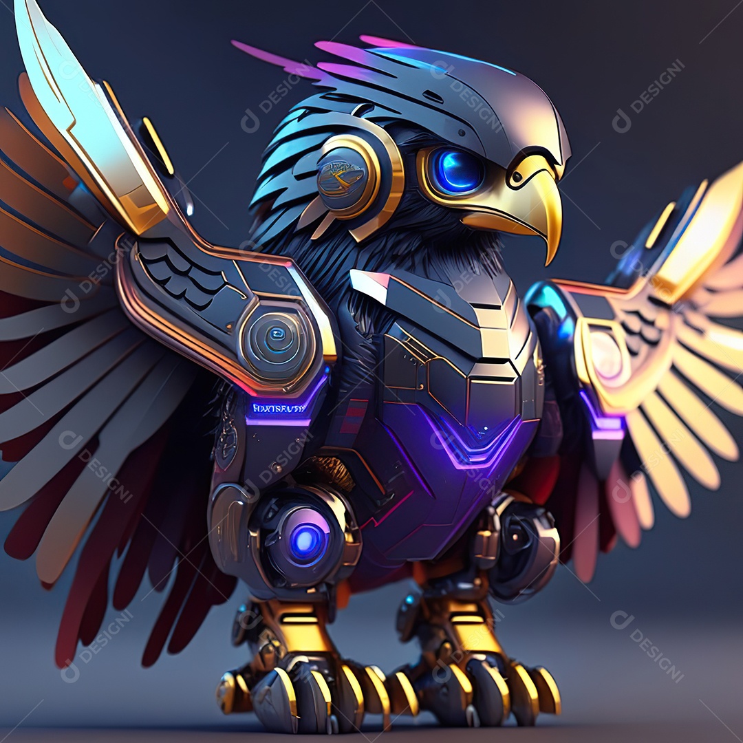 Conceito de arte design futurista de robô chibi águia
