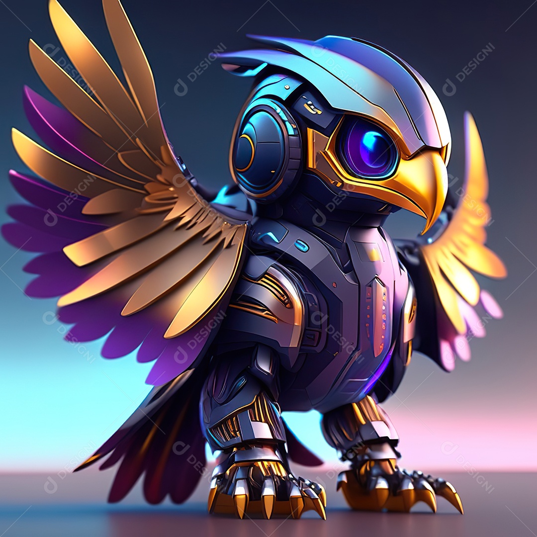 Conceito de arte design futurista de robô chibi águia